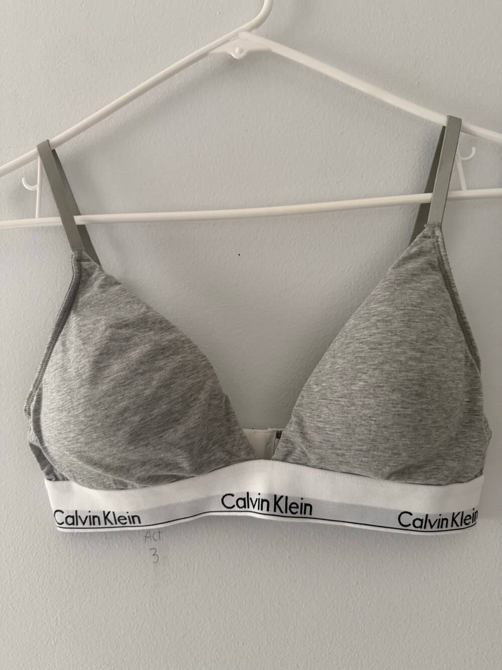 Calvin Klein Womens Modern Cotton Padded Triangle Bra Size Large Gray No Wire